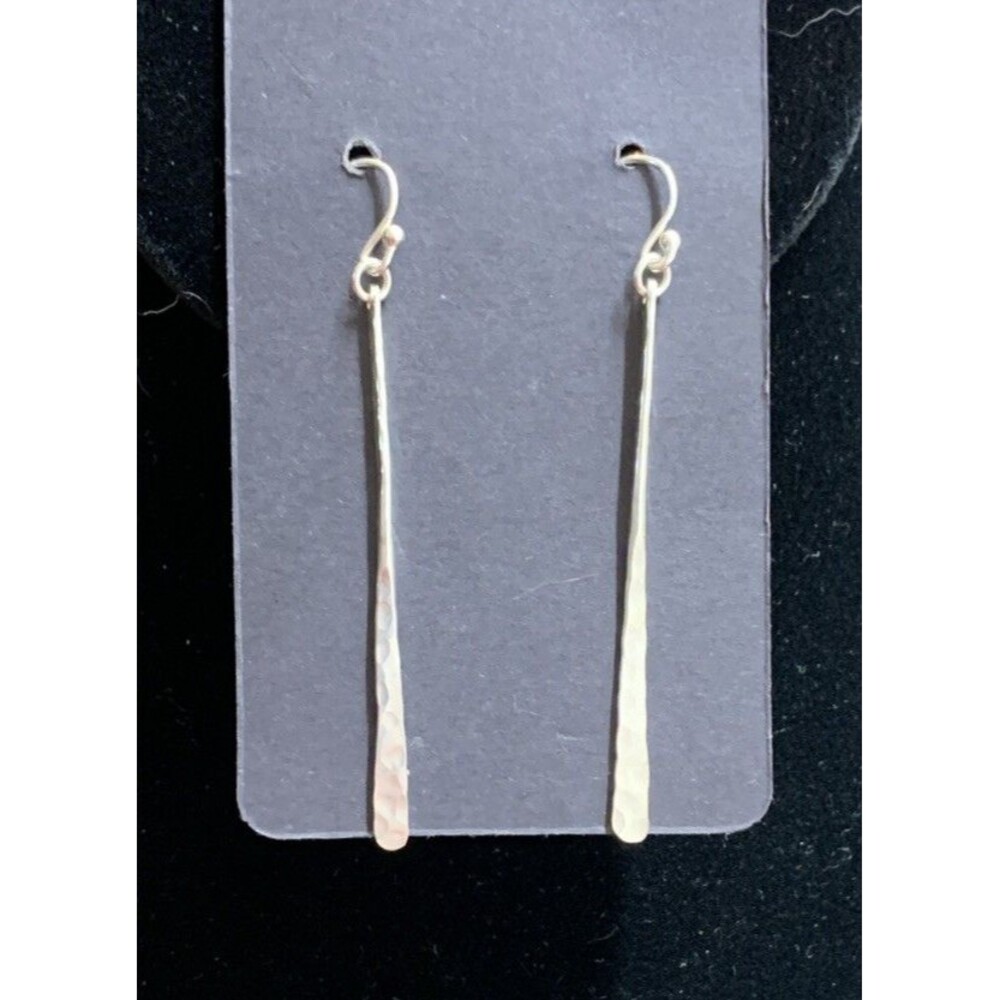 Sterling Silver Hammered Bar Long Stick Earrings Dangle Drop Minimalist